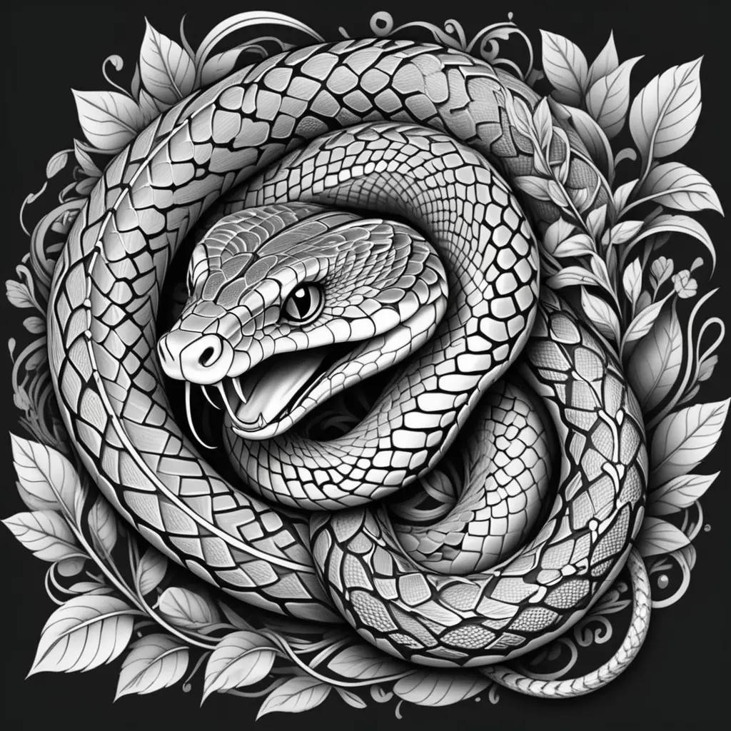 black and white snake drawing on a black background