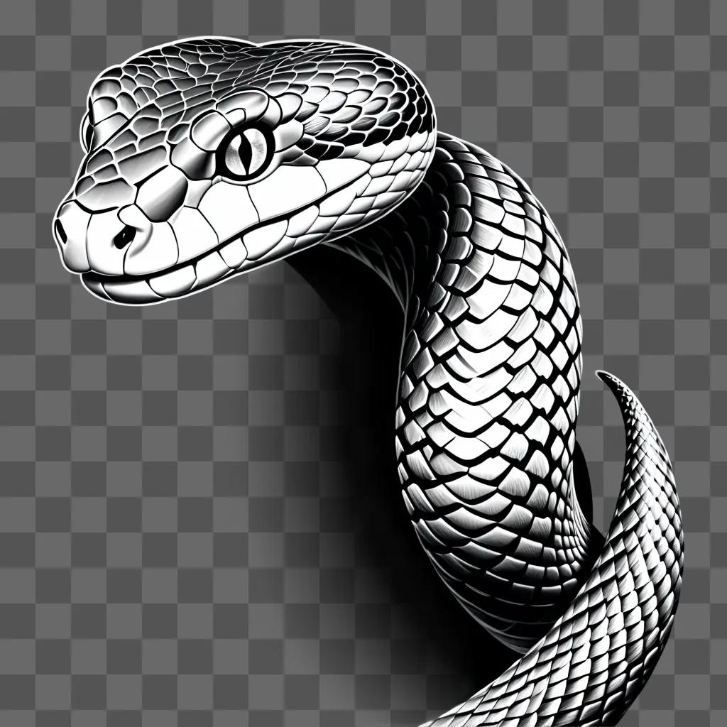 black and white snake drawing with a black background