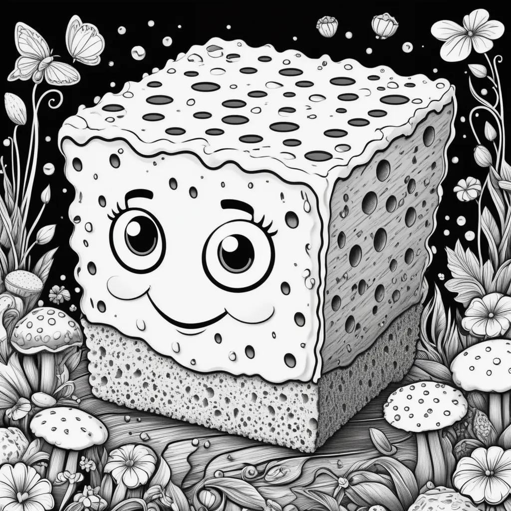 black and white sponge coloring page with a smile