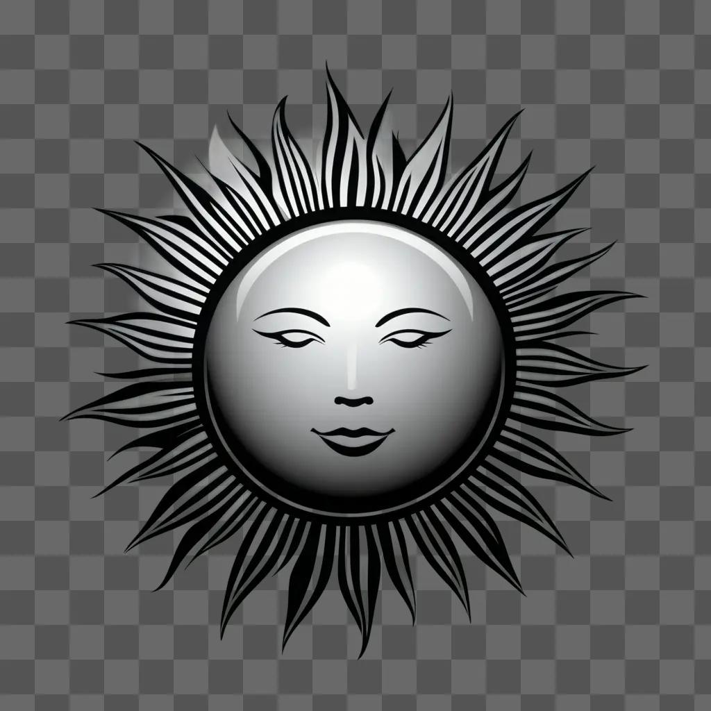 black and white sun with a face