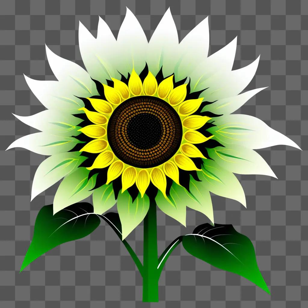 black and white sunflower clipart with a green background