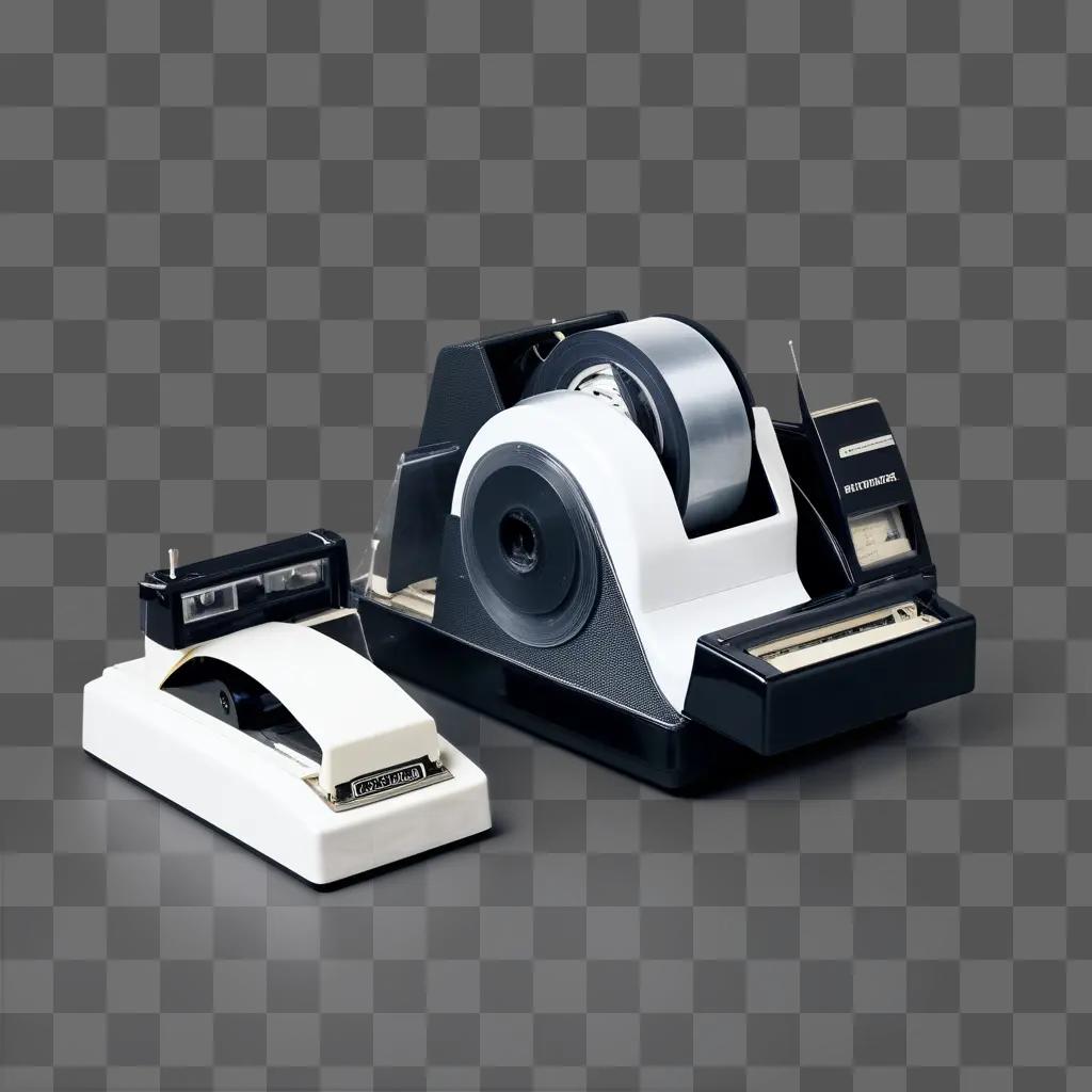 black and white tape dispenser on a gray background