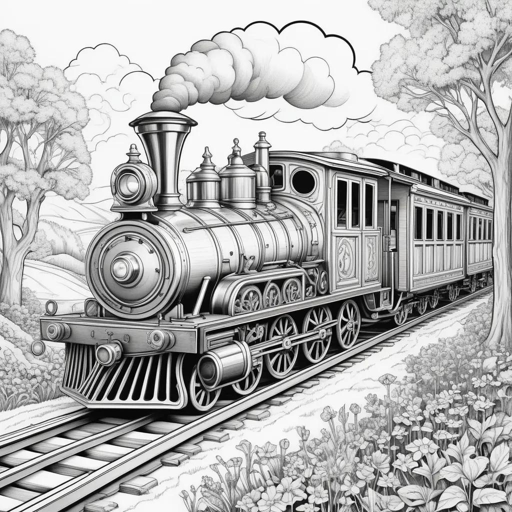 black and white train drawing on a page