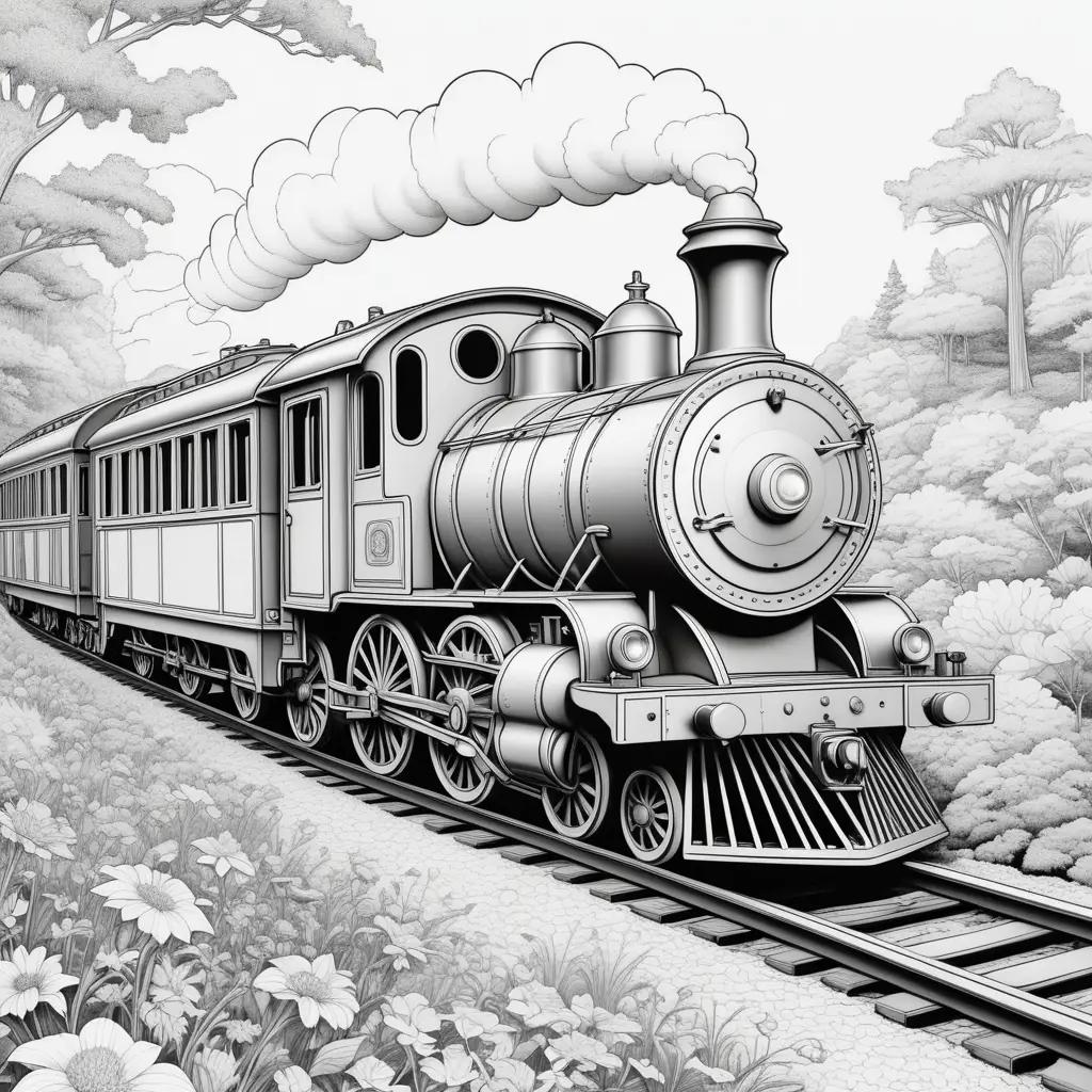 black and white train is shown in a color page