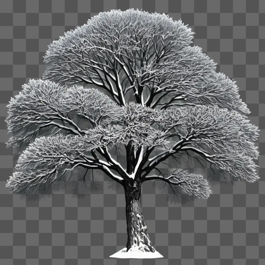 灰色の背景に黒と白の木