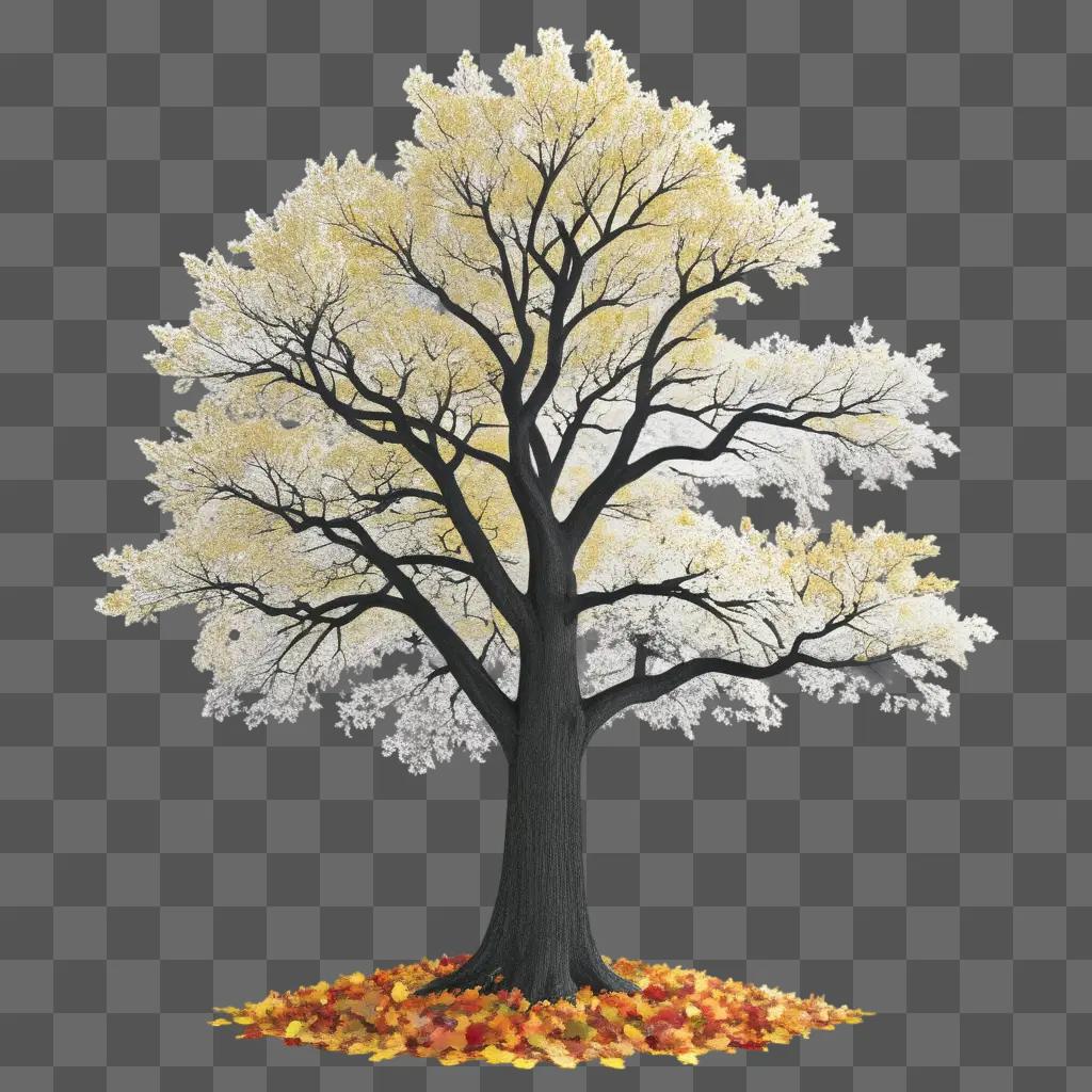 秋の真っ只中に立っている黒と白の木