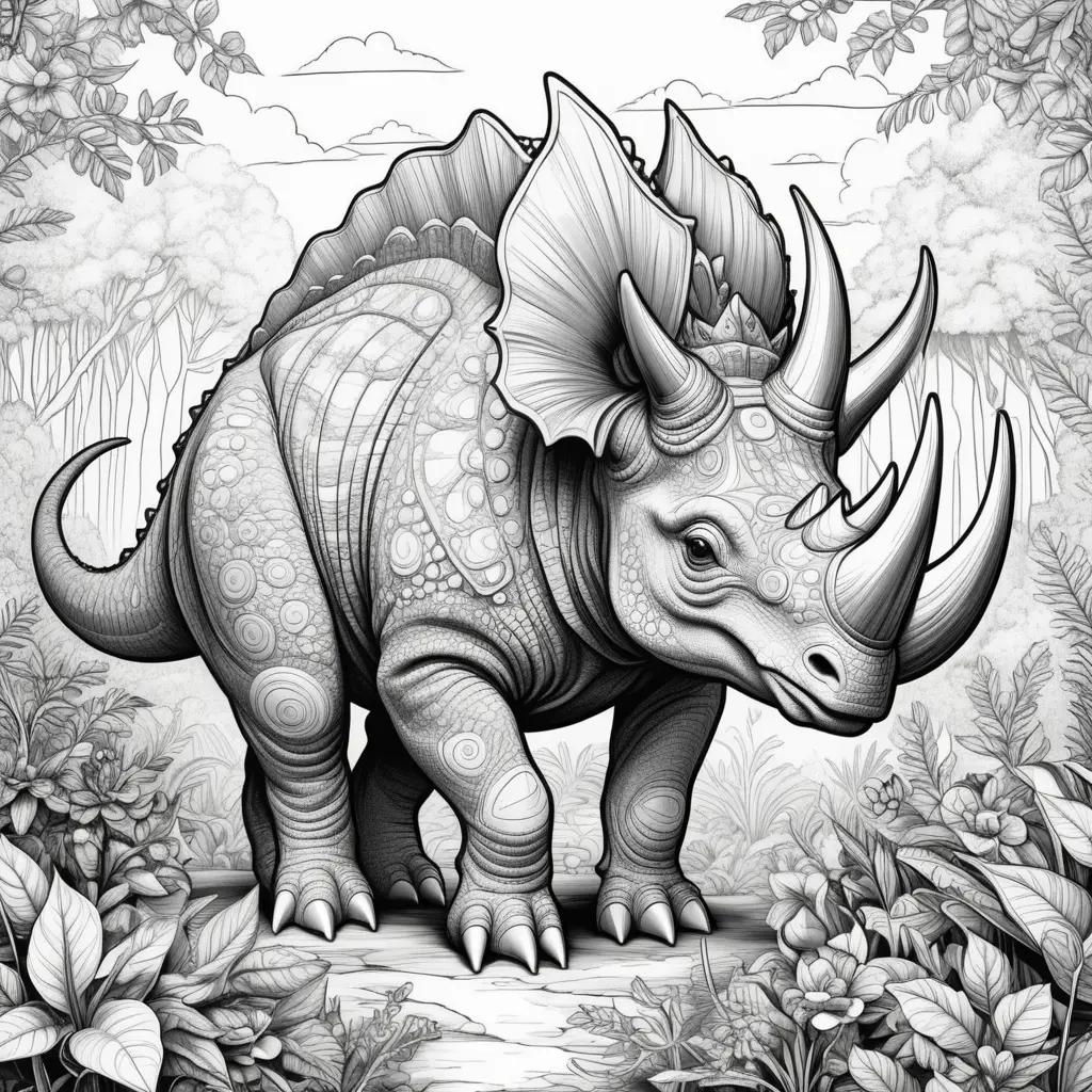 black and white triceratops coloring page