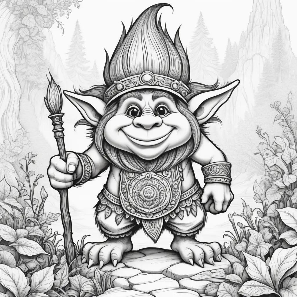 black and white troll holding a stick in his hand