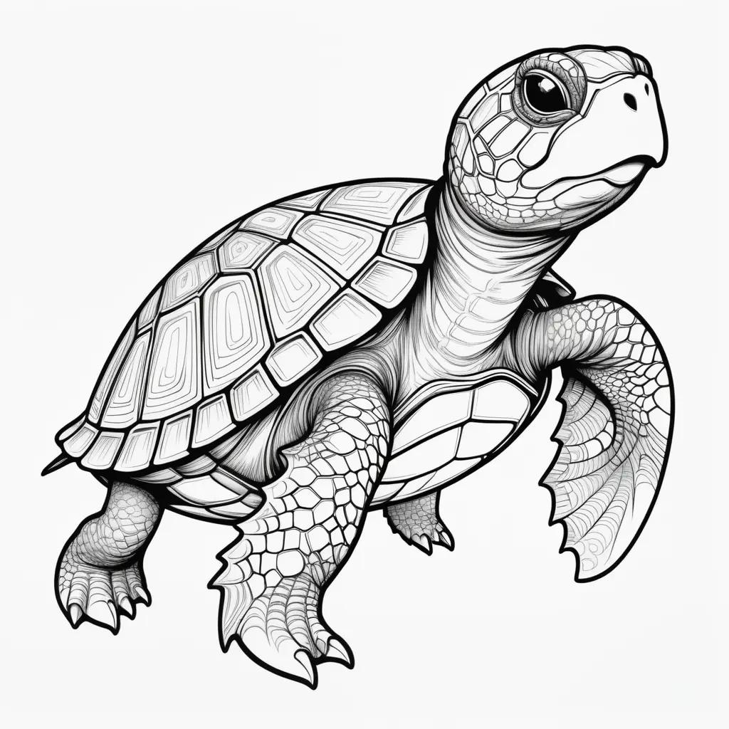 black and white turtle coloring page for kids