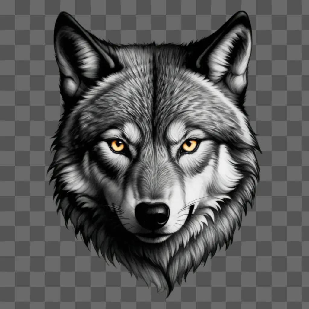 black and white wolf sketch on a gray background