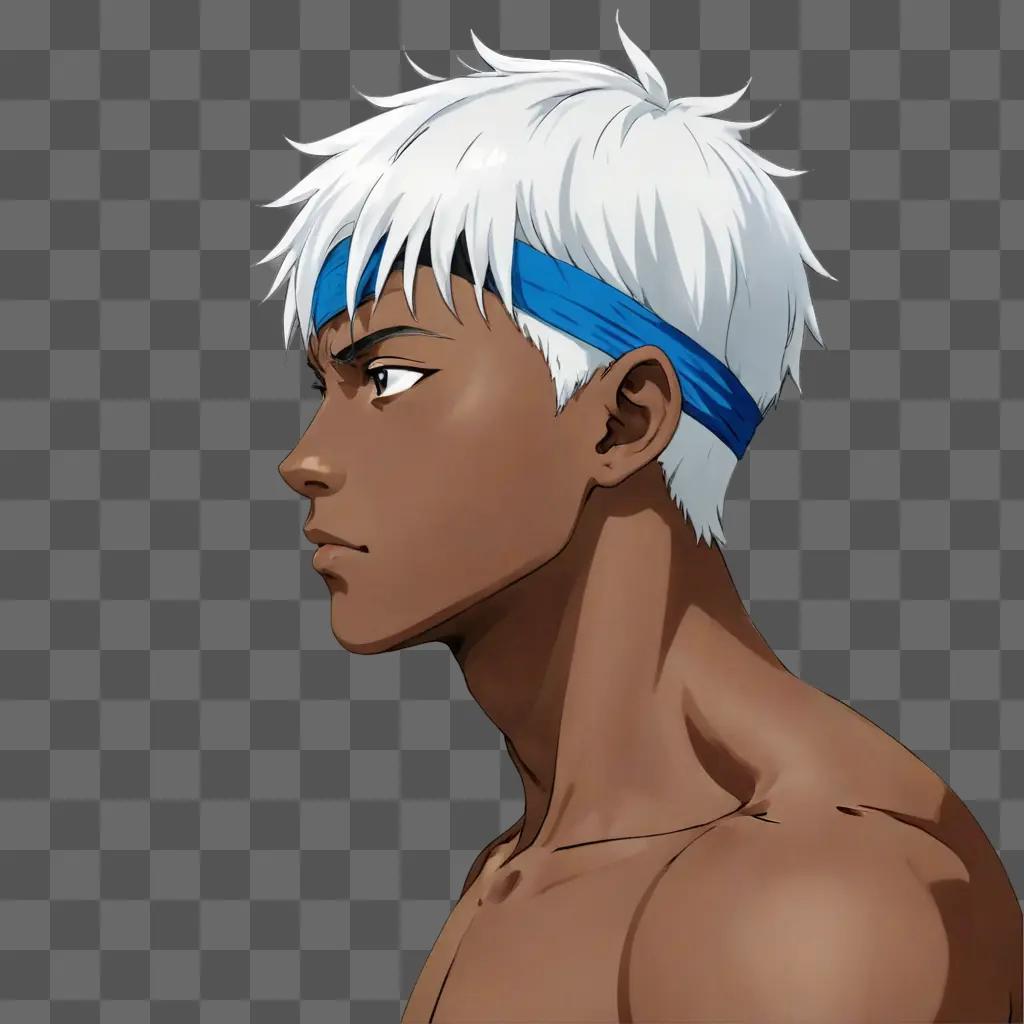 black anime boy A cartoon character with a blue headband and no shirt