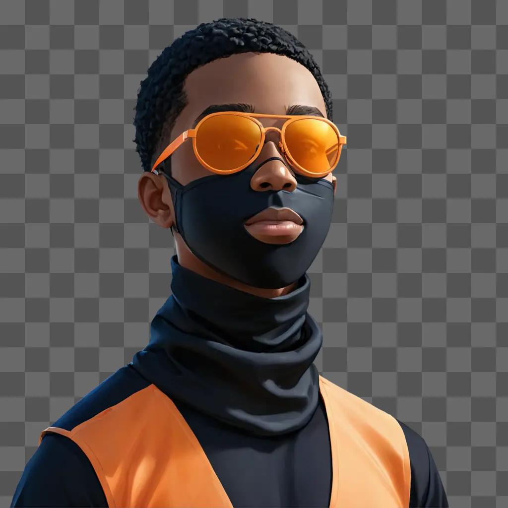 black anime boy A man wearing orange sunglasses and a black mask