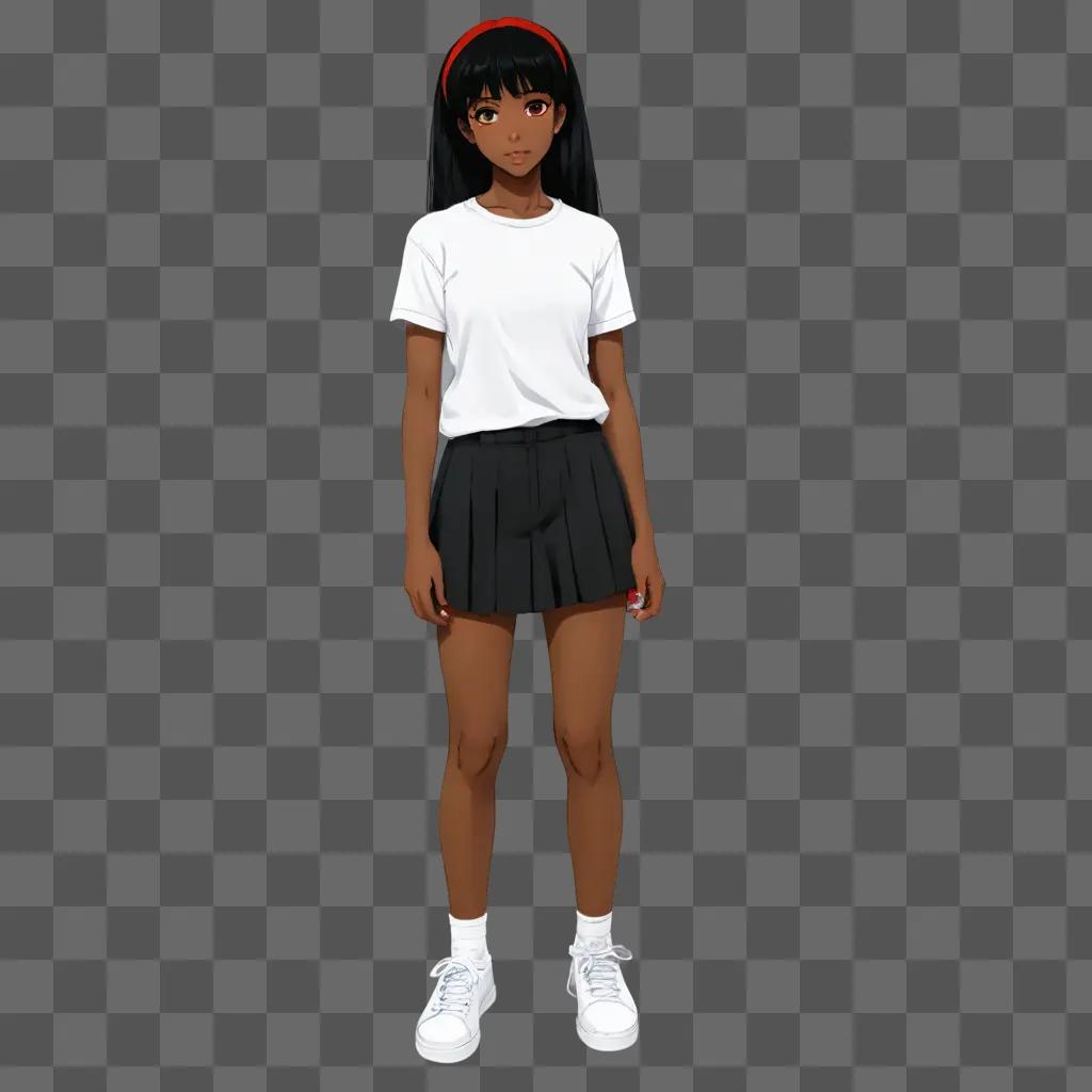 black anime girl A girl in a white shirt and black skirt