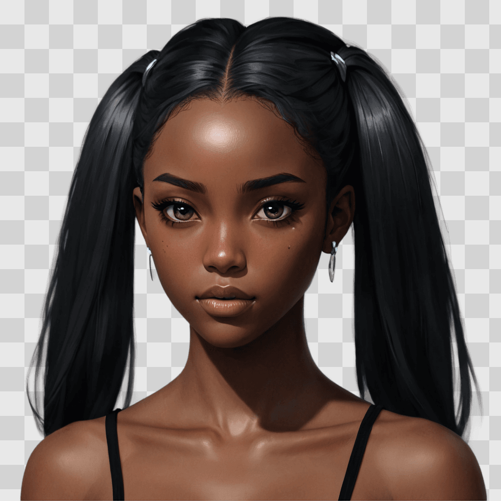 black anime girl A girl with long black hair and a black top