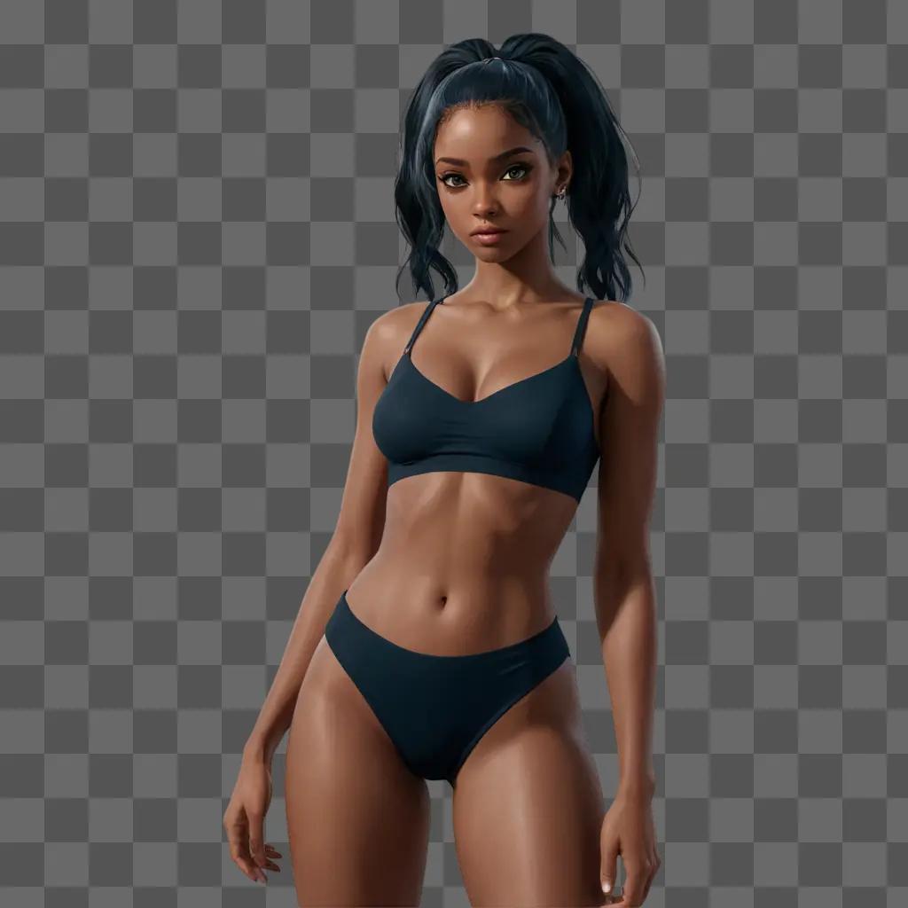 black anime girl A young woman in a black bikini and ponytail