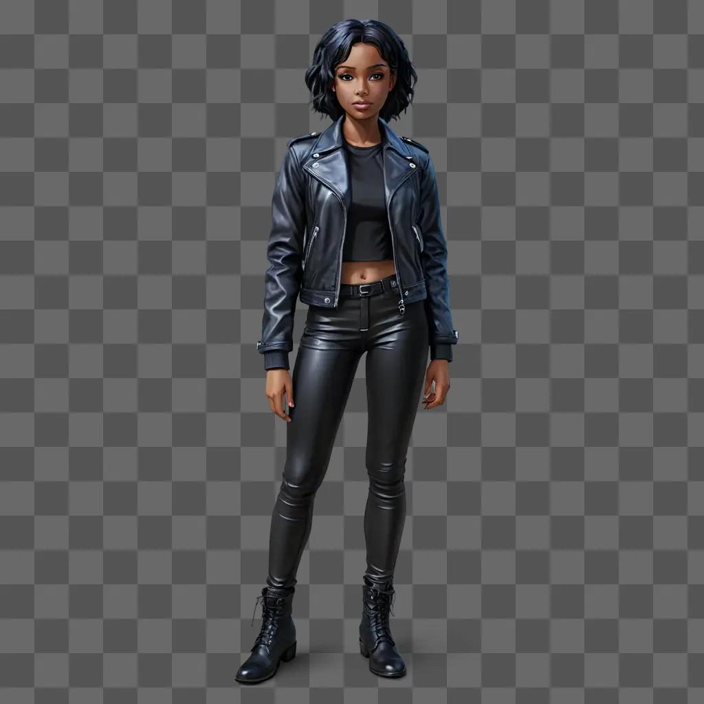 black anime girl A young woman in leather jacket and pants