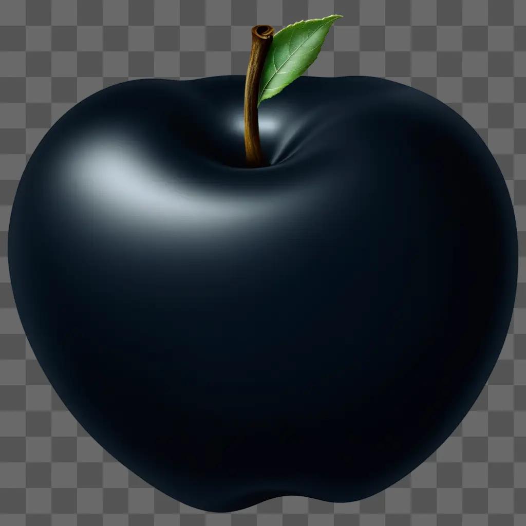 black apple with a green stem