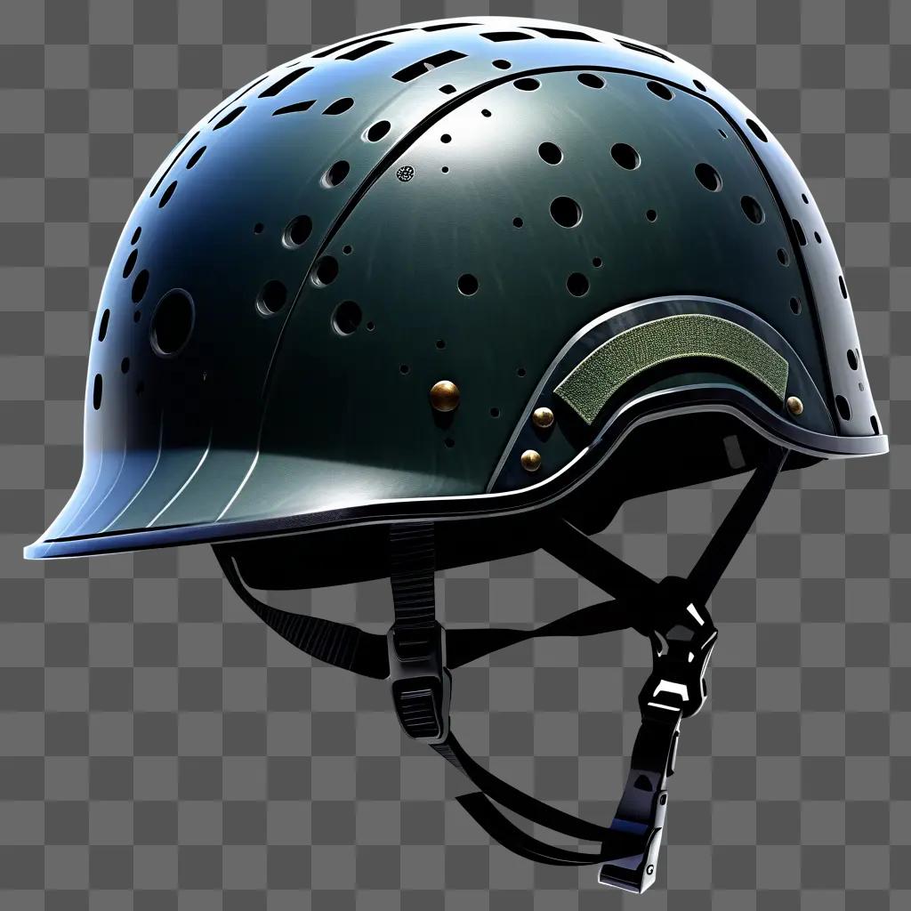 black army helmet with holes in it