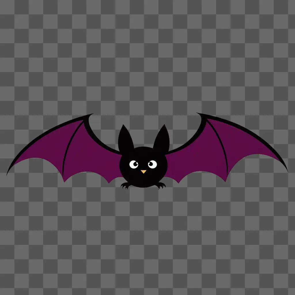 black bat with glowing eyes is on a purple background