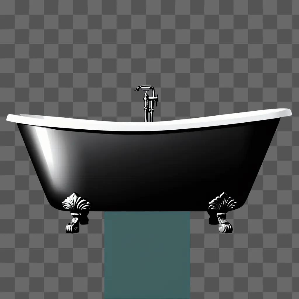 black bathtub with chrome faucets and pipes