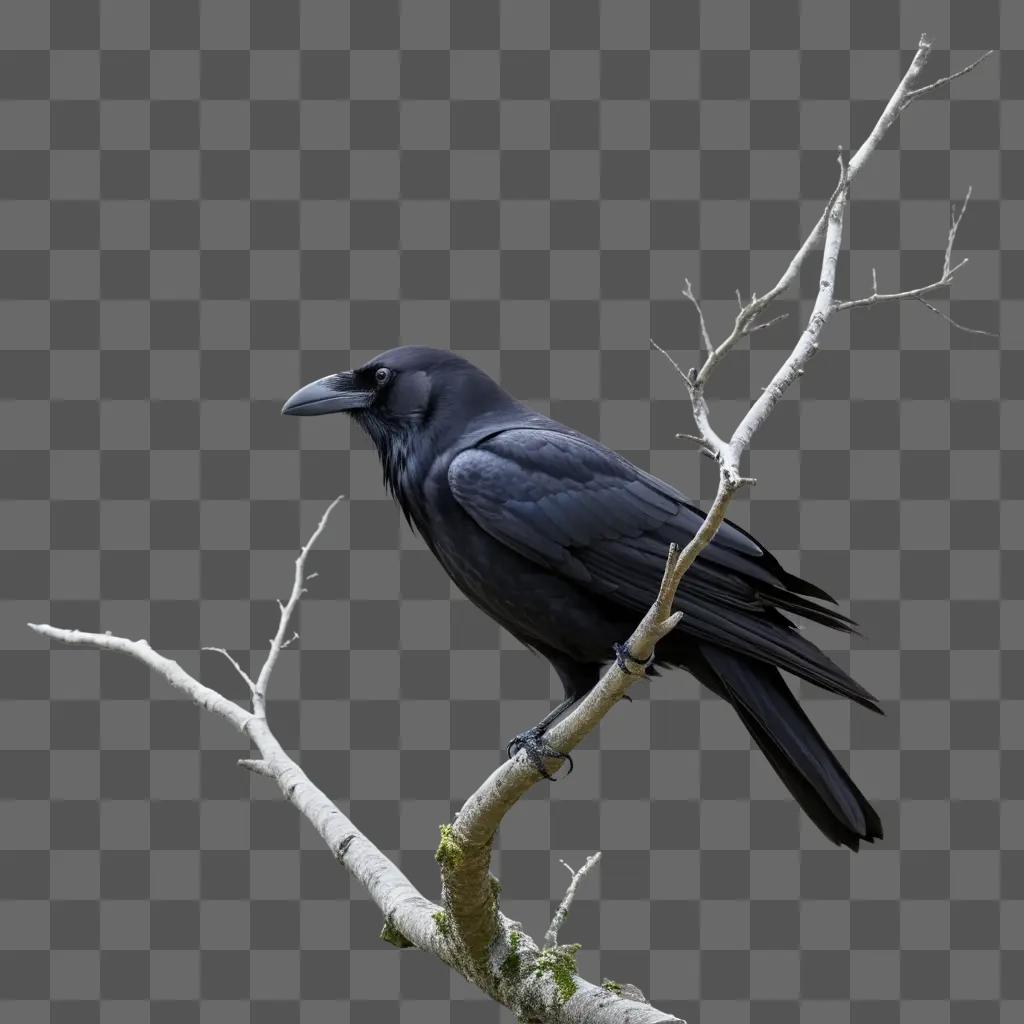 black bird sits on a bare tree branch