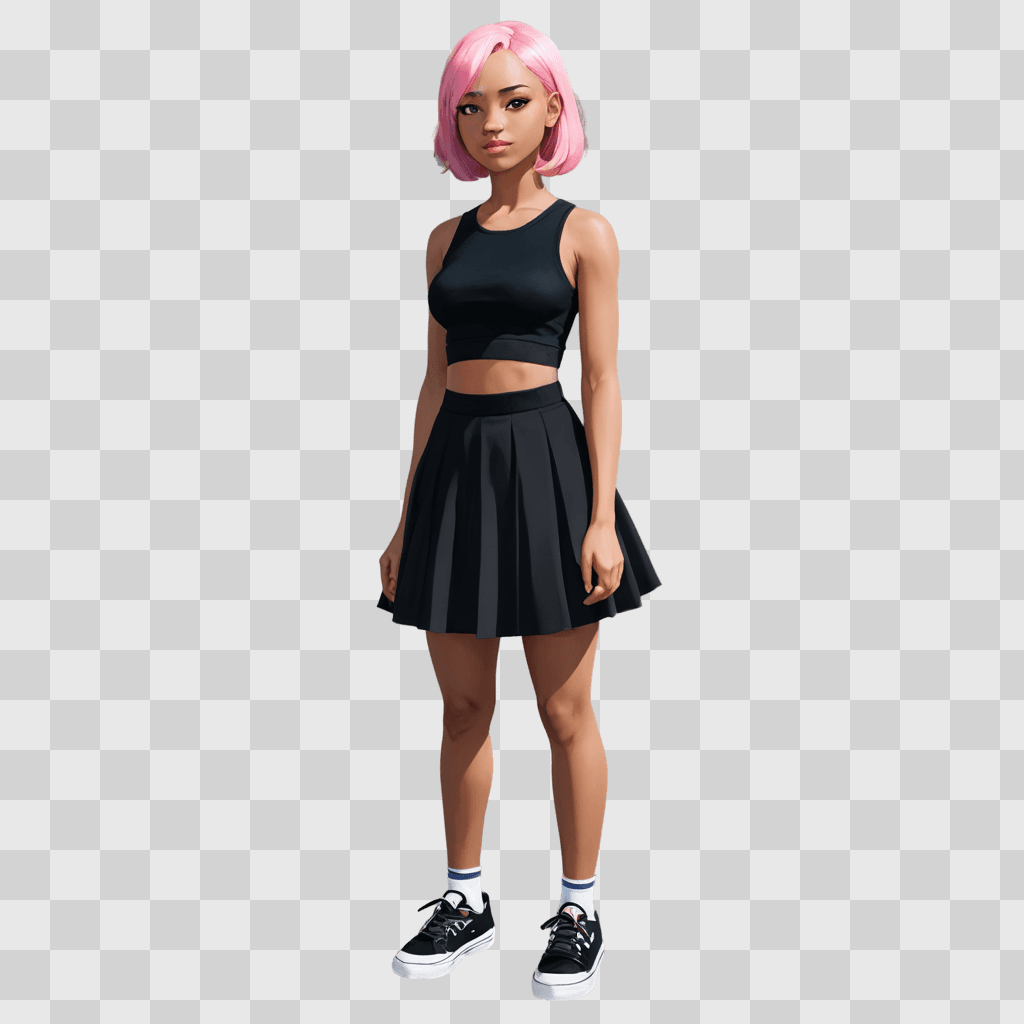 black cartoon girl A girl in a black skirt and black top