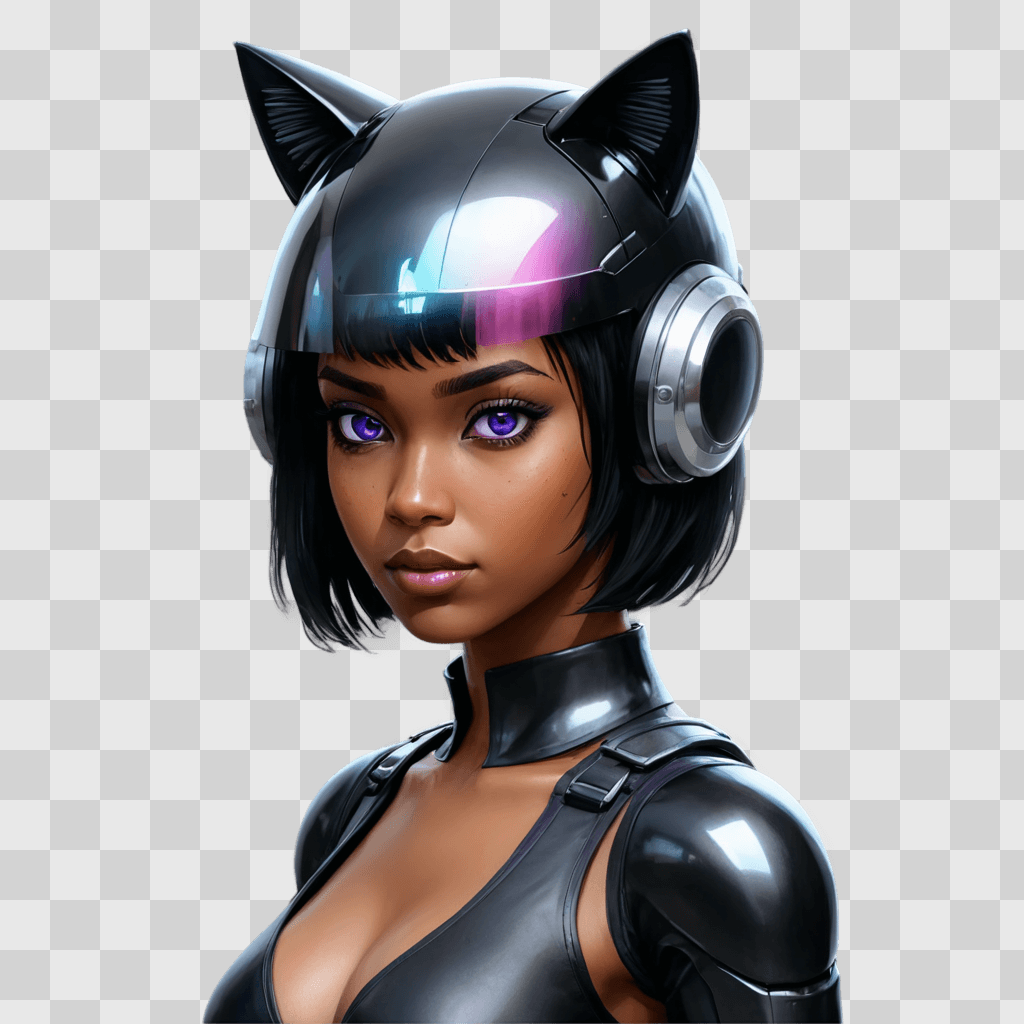 black cartoon girl A woman in a black outfit and a cat-like helmet