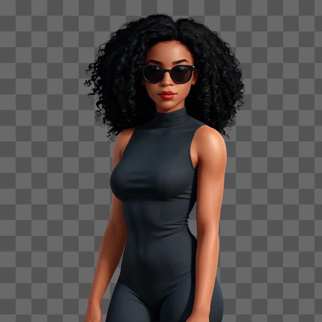 black cartoon girl A woman in a black outfit with a gray skin tone