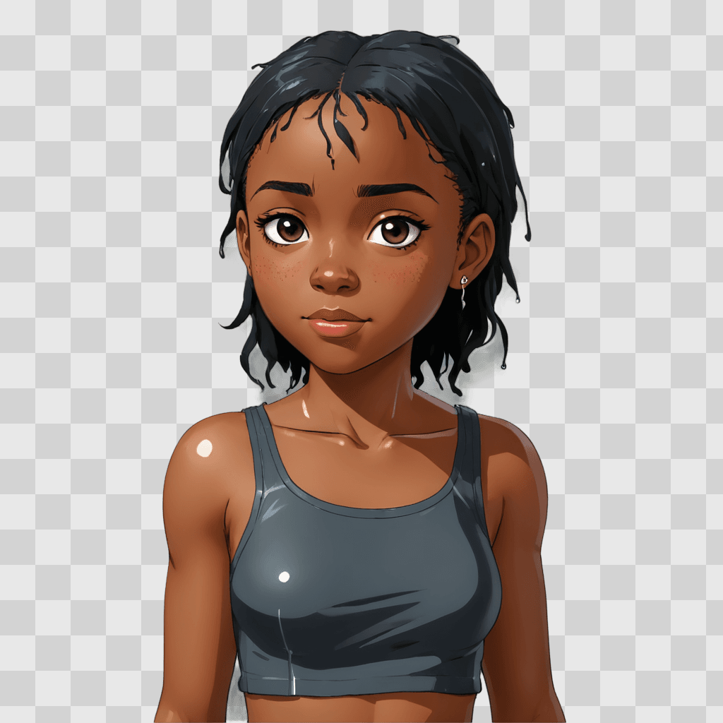 black cartoon girl A young girl in a gray tank top