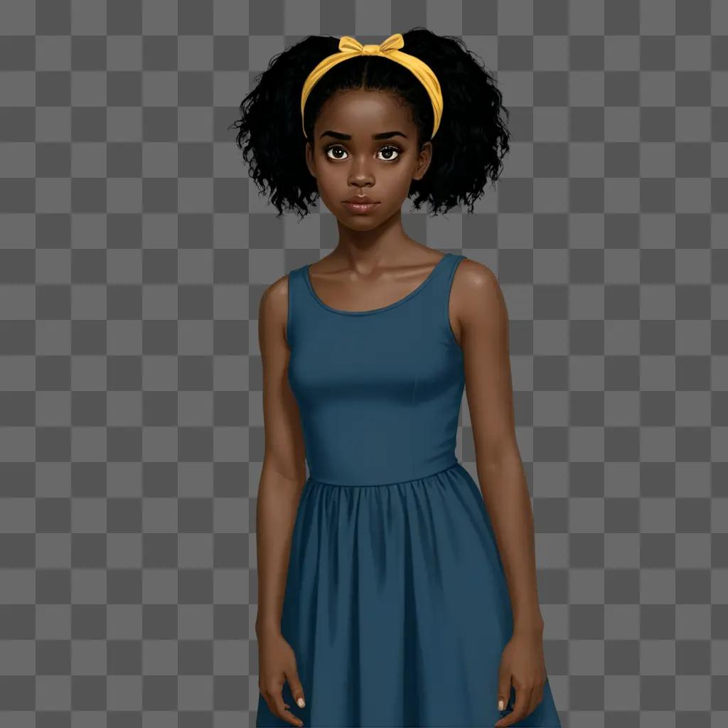 black cartoon girl A young girl wears a yellow headband and blue dress