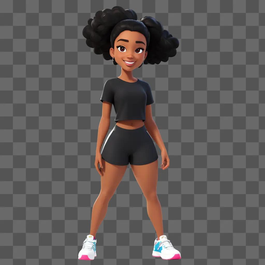 black cartoon girl is posing for the camera