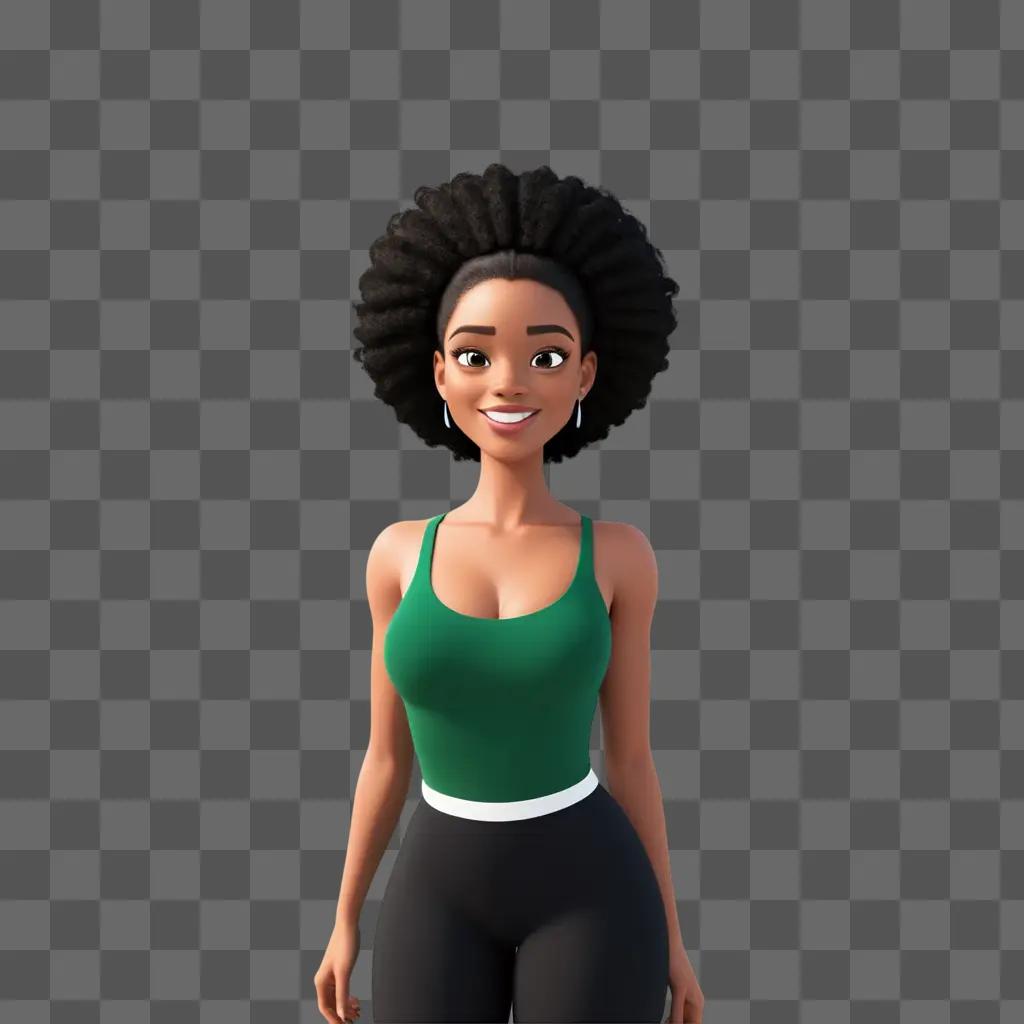 black cartoon girl poses in a green tank top