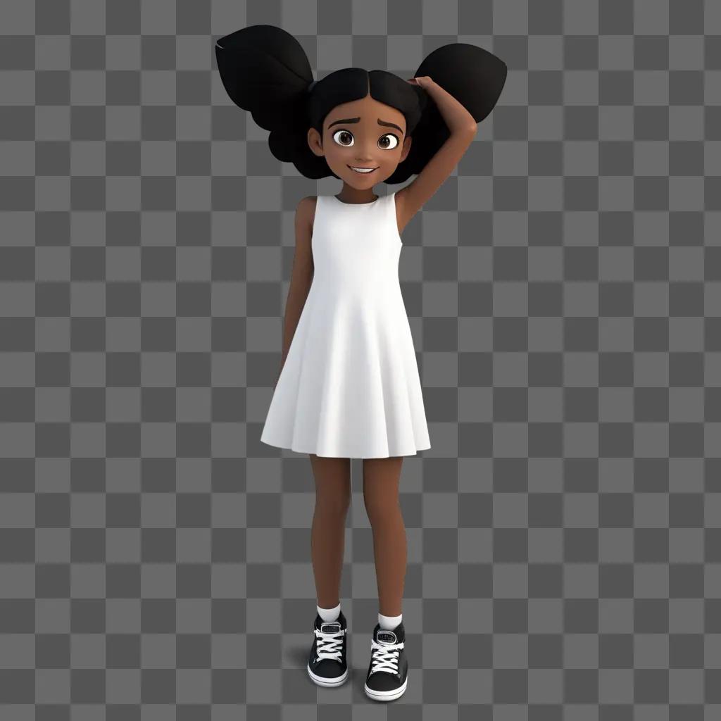 black cartoon girl wearing a white dress and black sneakers