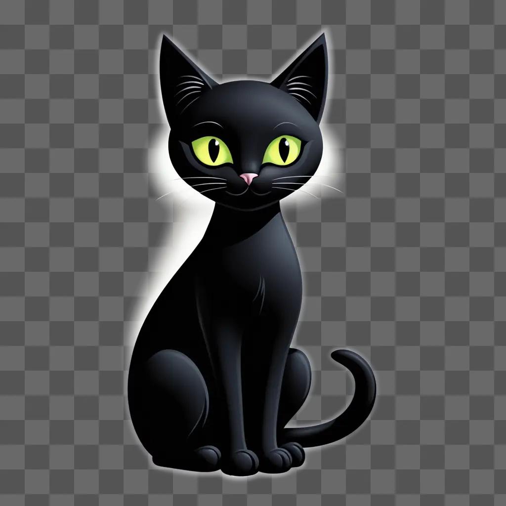 black cat with glowing eyes sits in the dark