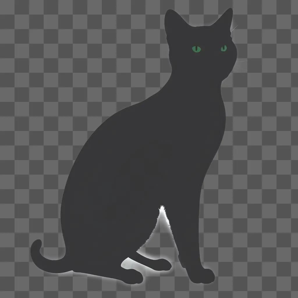 black cat with glowing green eyes sitting on a black surface