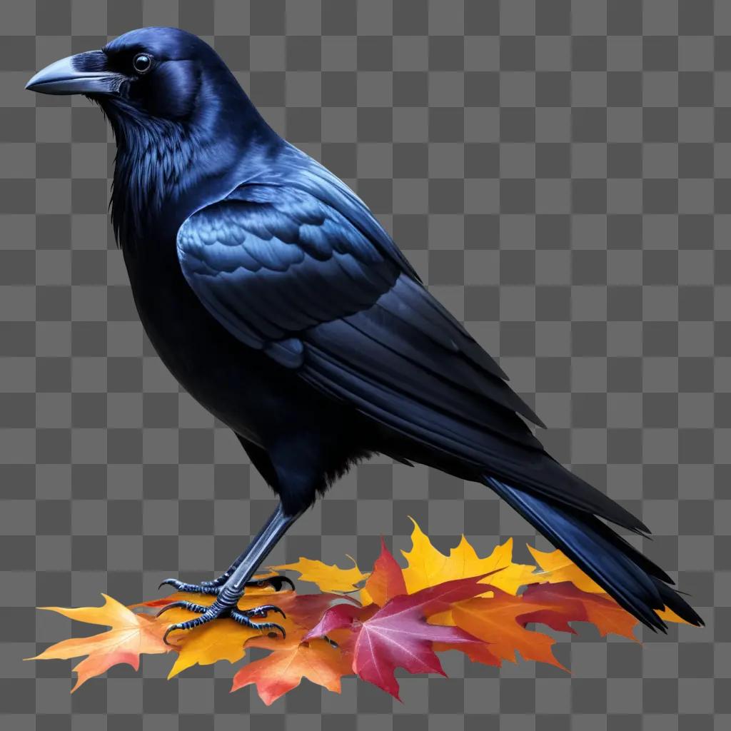 black crow standing on a leafy background