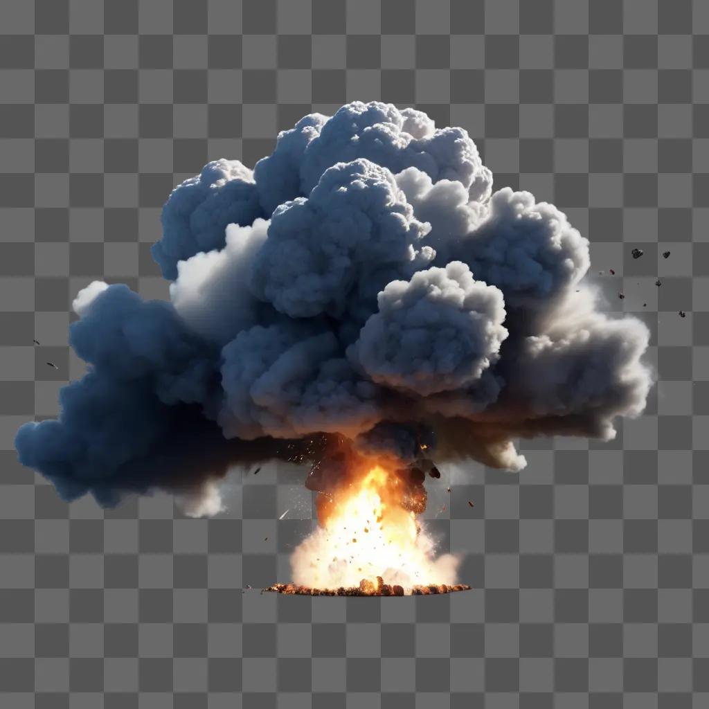 black explosion with white clouds and a yellow center