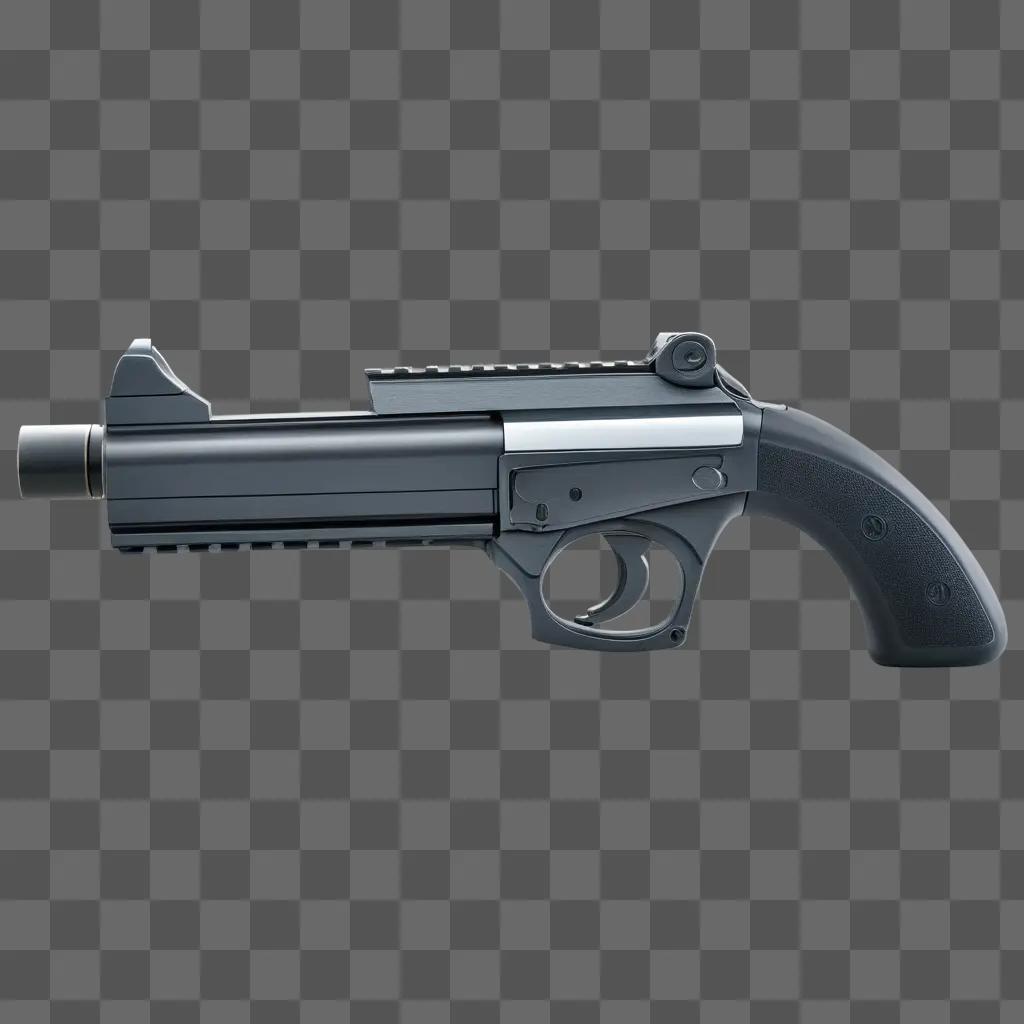 black gun sits on a gray background