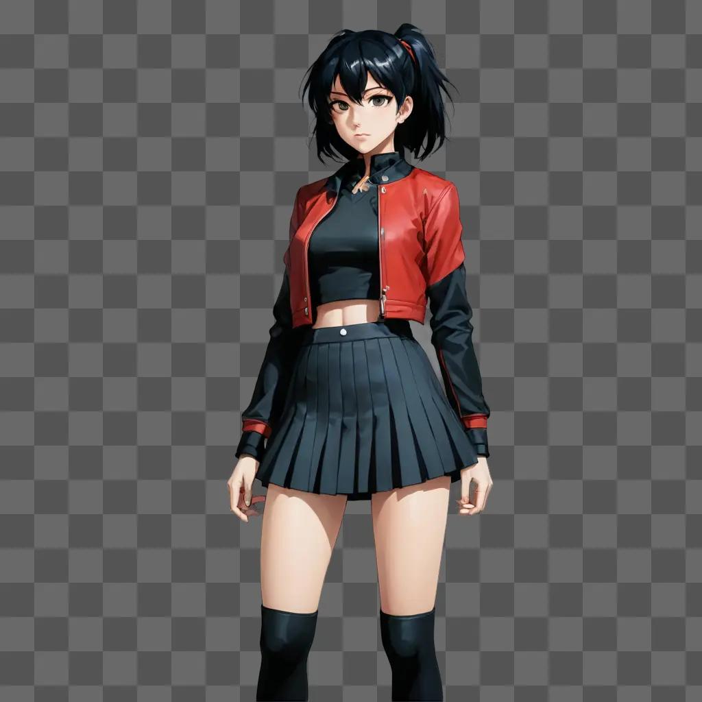 black haired anime boy An anime girl with a skirt and jacket