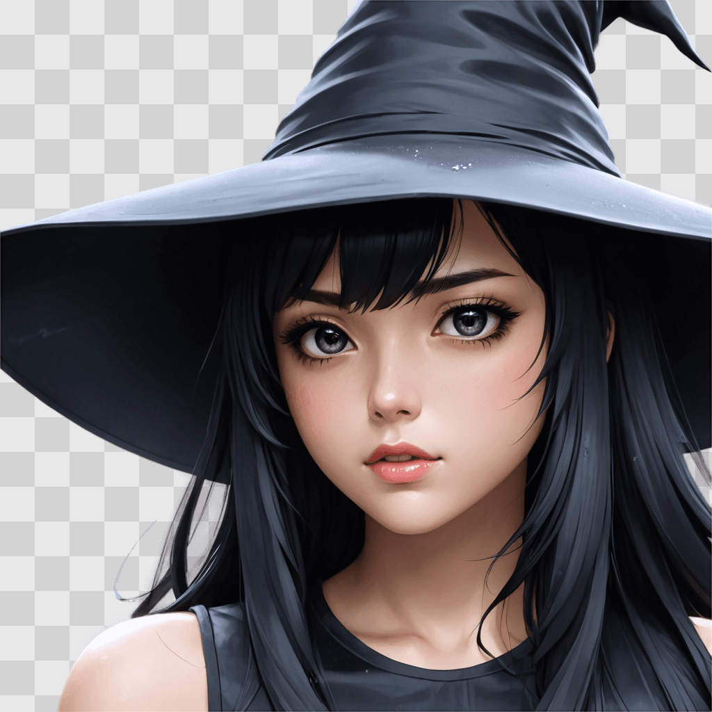 black haired anime girl An anime girl wearing a witch hat