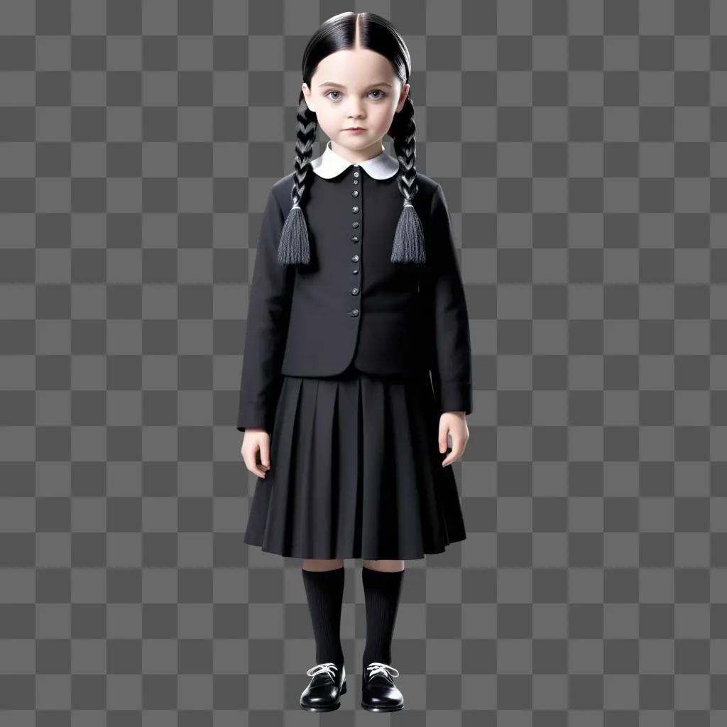 black-haired girl in a black school uniform