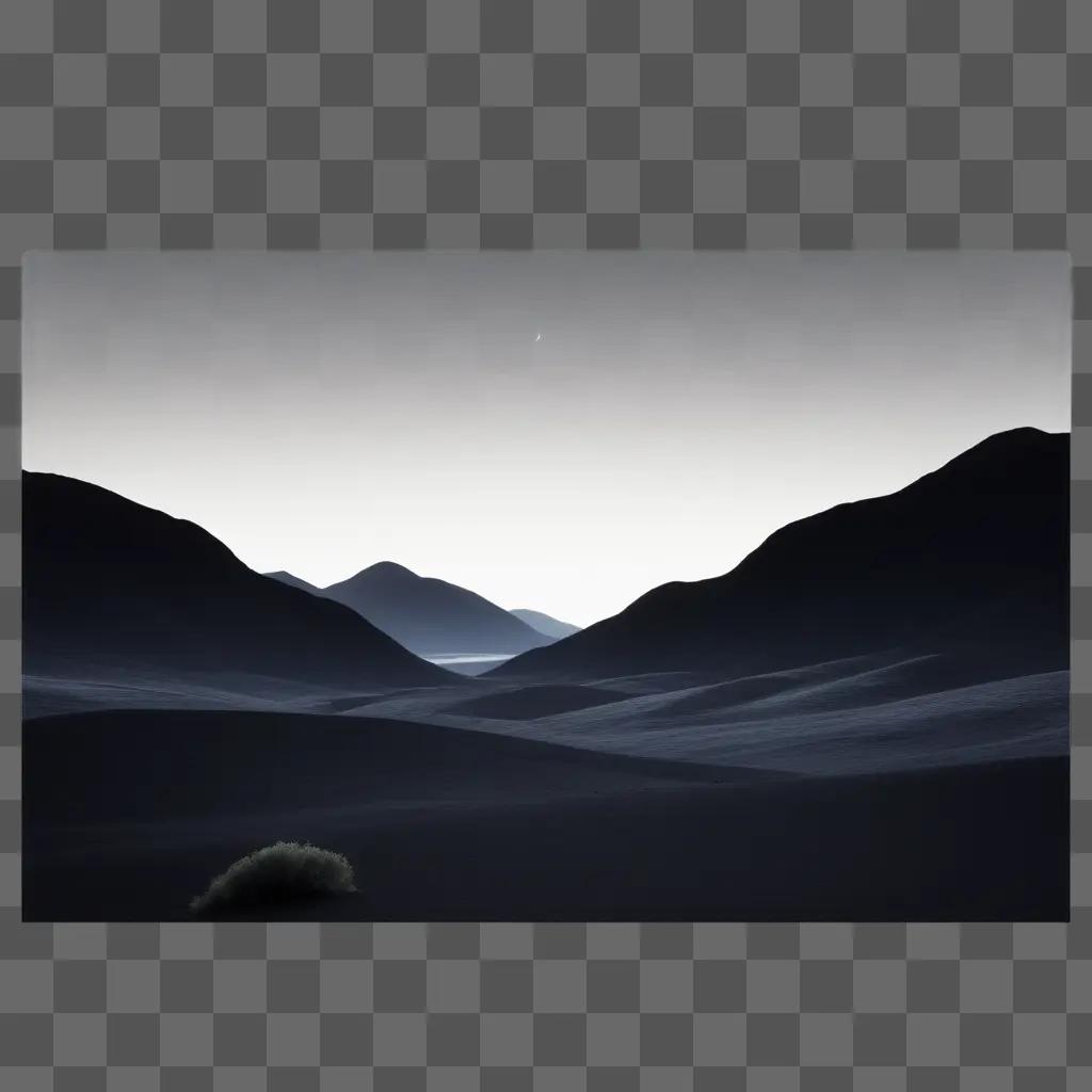 black image of a desert landscape with a star