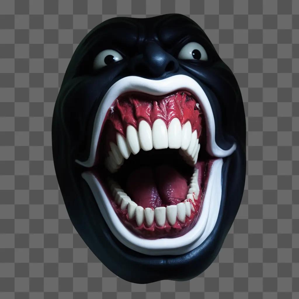 black mask with open mouth and red teeth