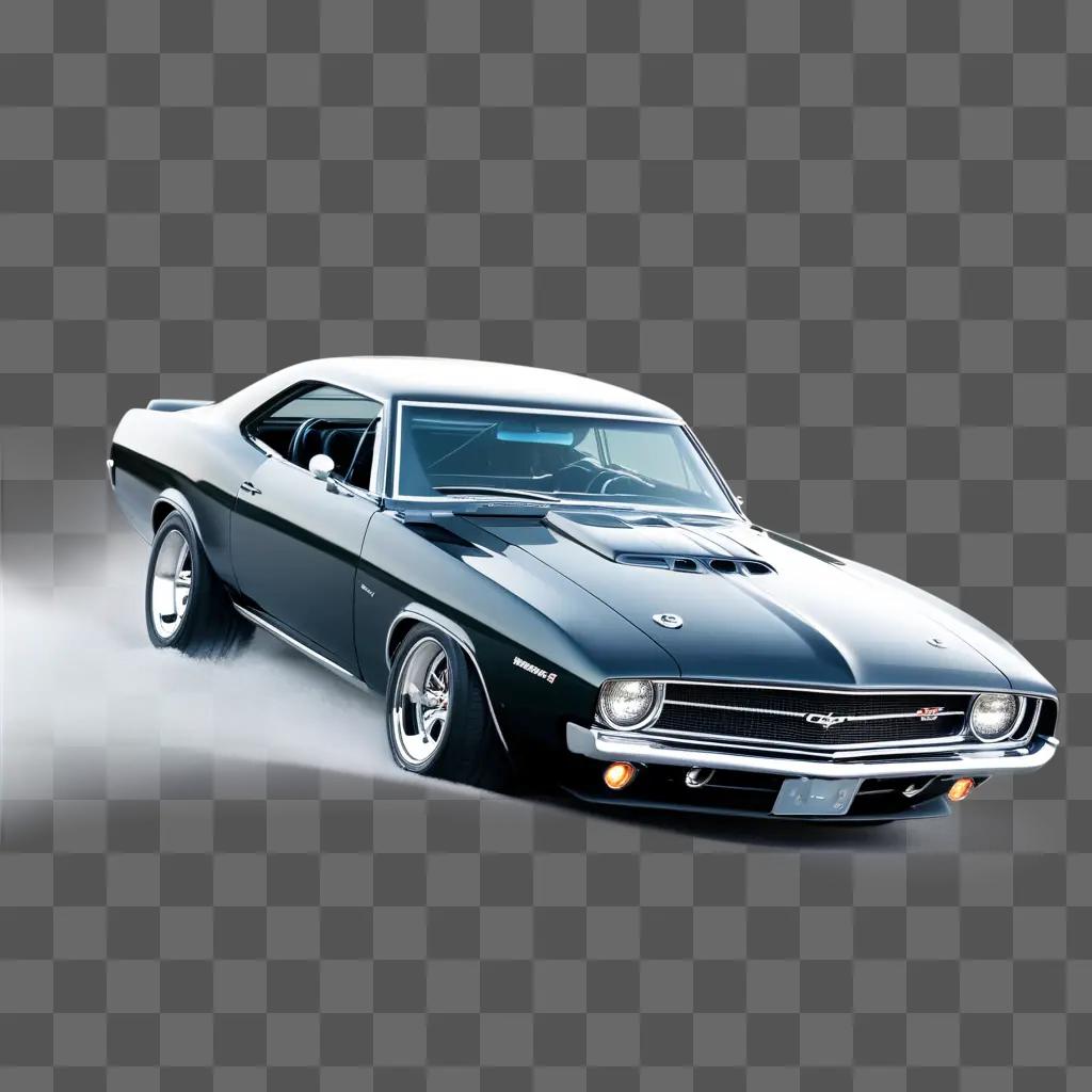 black muscle car is on a grey background