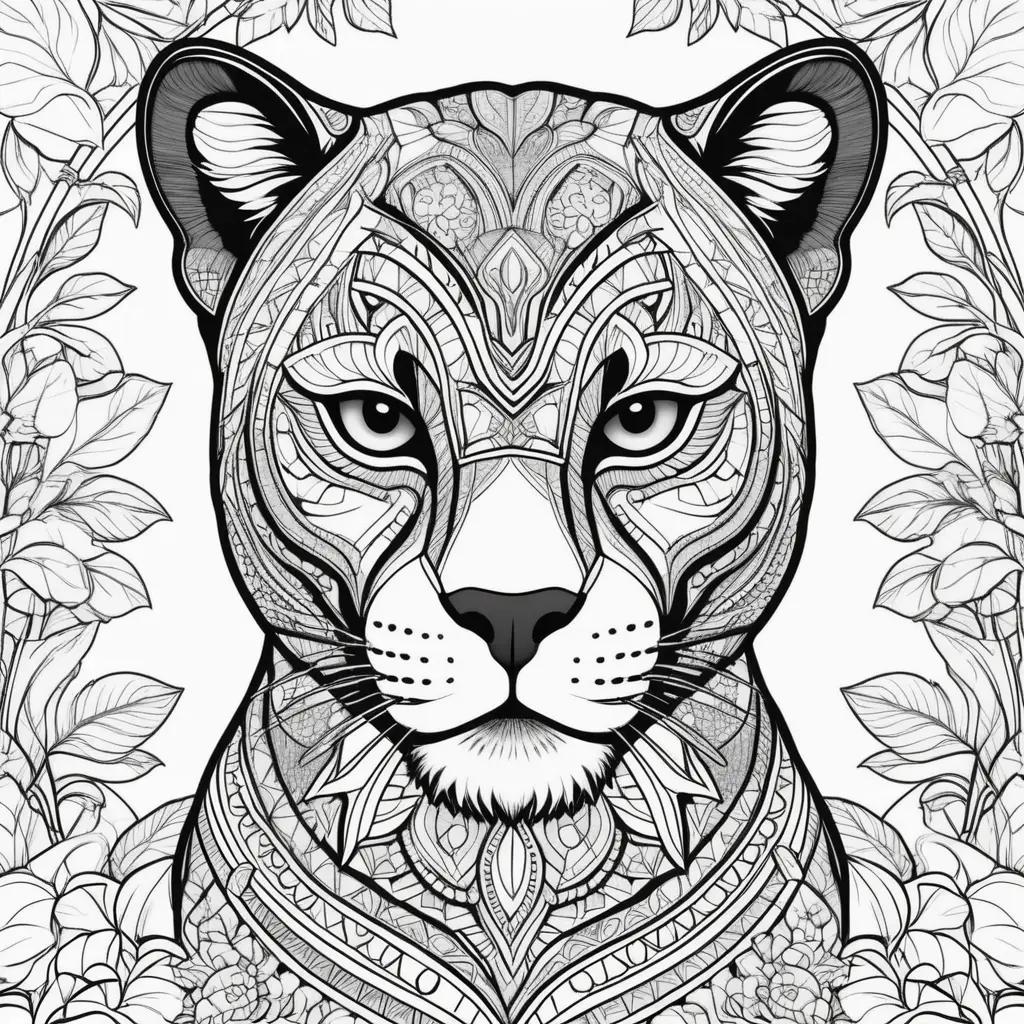 black panther coloring page with a black and white design