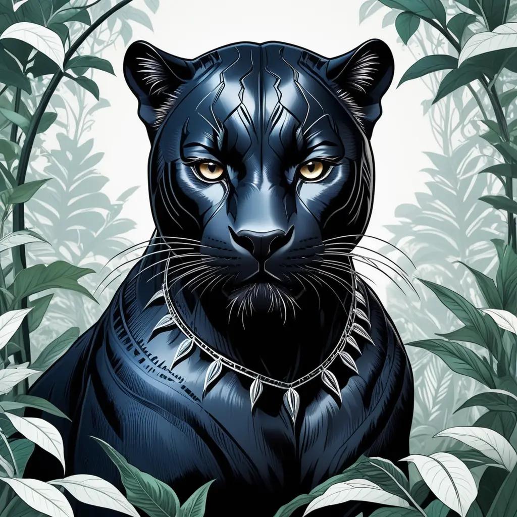 black panther is colored and surrounded by leaves