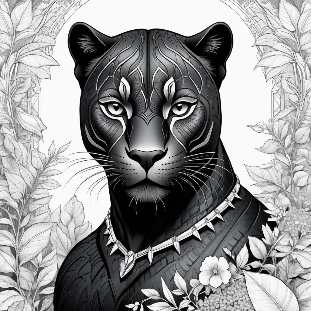 black panther with a necklace and spikes on a floral background