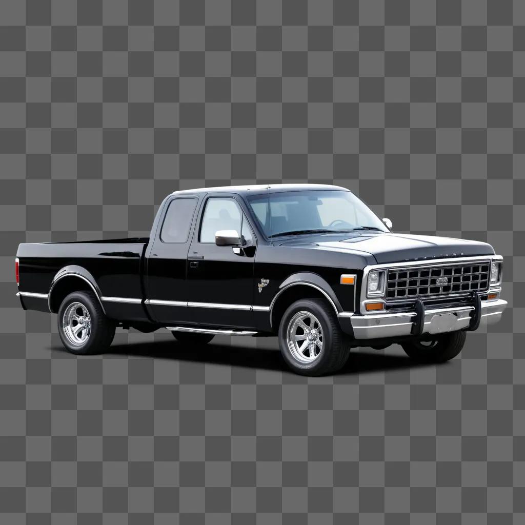 black pickup truck with chrome accents on a grey background