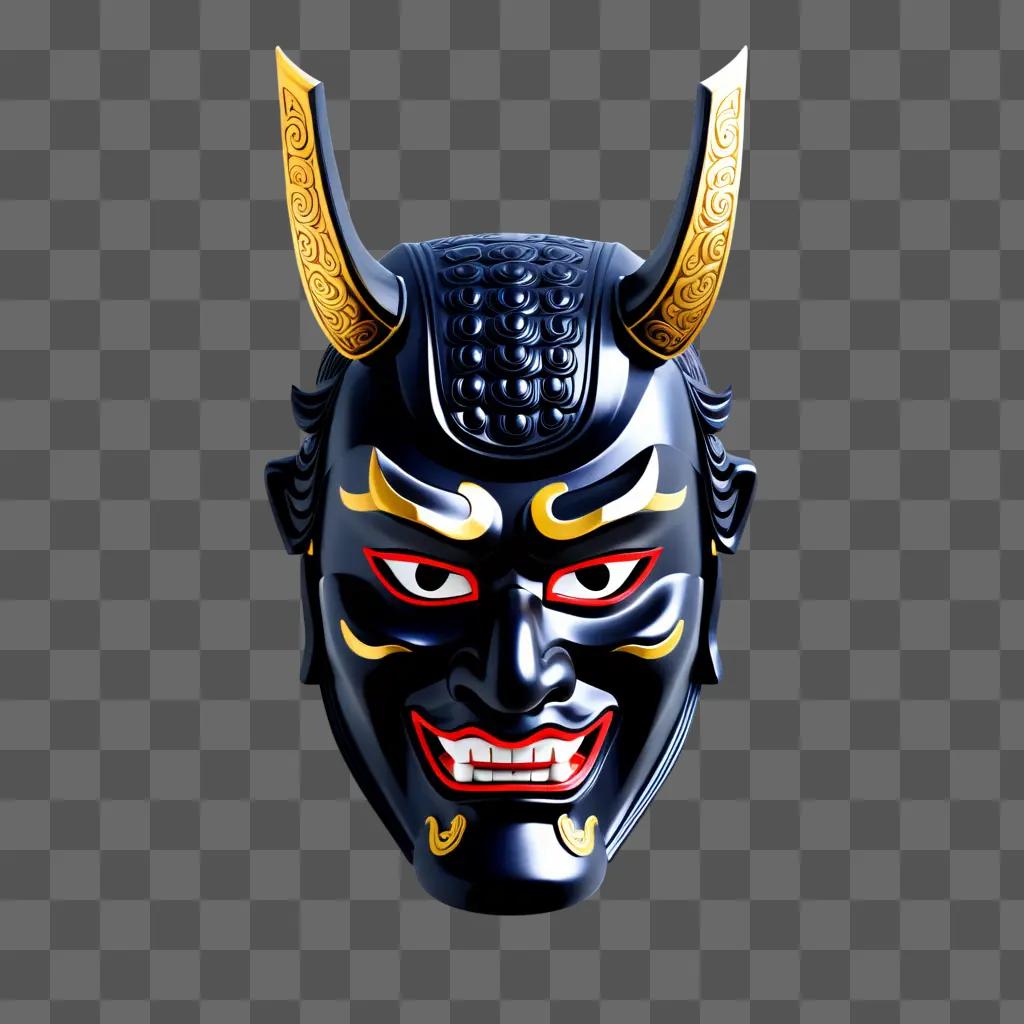 black samurai mask with horns and red face