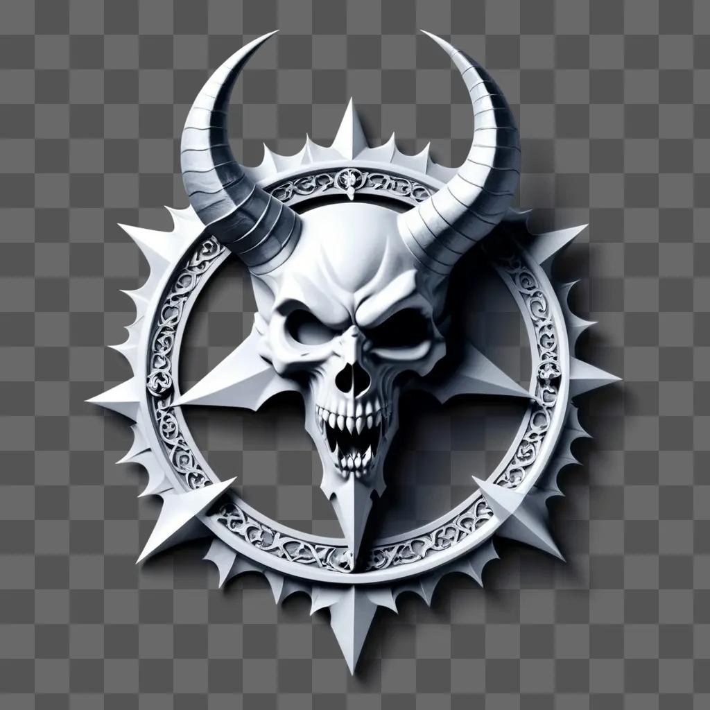 black skull on a white circle with horns